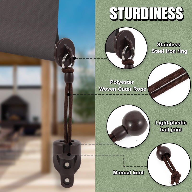 Lihopefe New Bungee kit + end caps Universal Replacement Mounting Brackets of Exterior Sun Shades Outdoor/Indoor Roller up Blinds (Brown  1pack) - Image 2